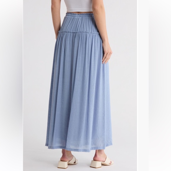 Bobeau Ruffle Edge Dusty Blue Maxi Skirt - Picture 2 of 8
